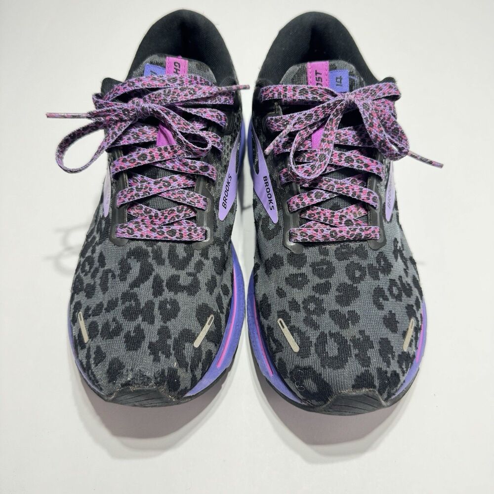 Brooks Ghost 14 Womens 8.5 B Electric Cheetah Leopard Running Shoes Purple - Picture 2 of 8